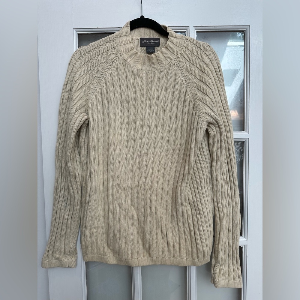 Vintage Eddie Bauer Heavy Knit Cotton Cream Ribbed Sweater Men’s Size XS
